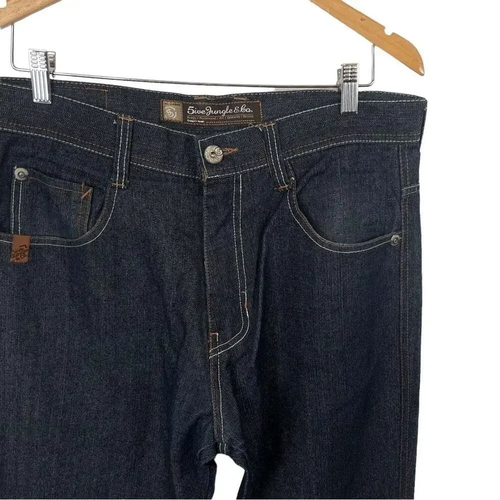 Streetwear Jeans 5ive Jungle High Rise Dark Wash Denim Straight Leg Structured